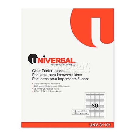 United Stationers Supply Universal One® Laser Printer Permanent Labels, 1/2 x 1-3/4, Clear, 2000 Labels UNV81101